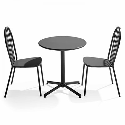 Table de jardin bistrot rabattable ⌀70cm et 2 chaises en métal, HONFLEUR OVIALA