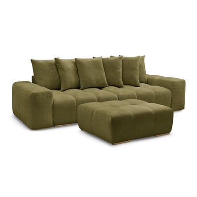 Canapé droit fixe 3 places en tissu texturé avec pouf, ANAKIN BOBOCHIC