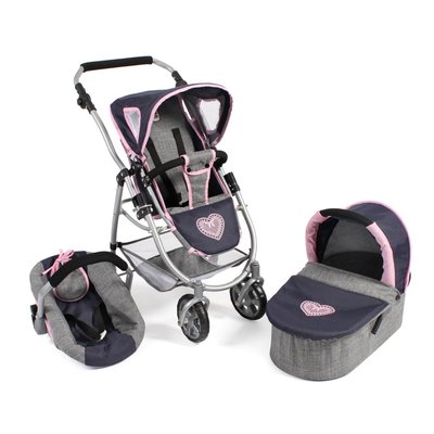 Poussette pour poupées, 3 en 1 EMOTION - Gris-bleu marine BAYER CHIC 2000