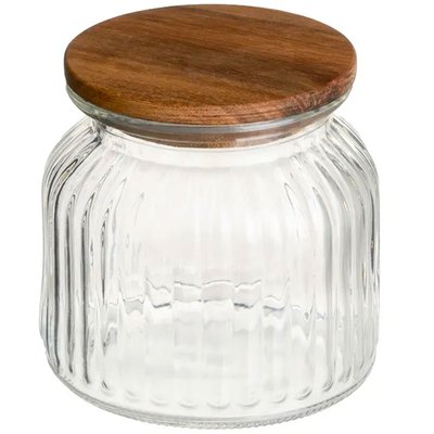 Bocal cuisine en verre strié avec bouchon bois 600ml VERSA