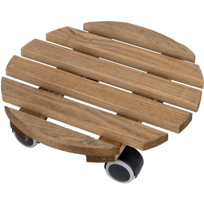 Support à roulettes en bois pour plantes d'intérieur Rond - Teinté marron JARDINDECO