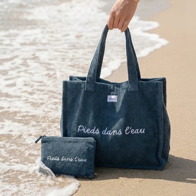Sac de plage "PIEDS DANS L'EAU" Denim BAHAMAS SENSEI MAISON