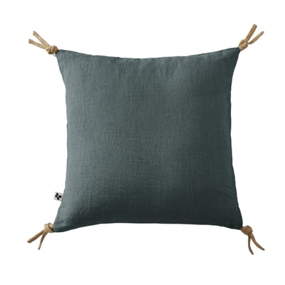 Coussin pompons lin lave 45 x45 cm Soline naturel EDEN