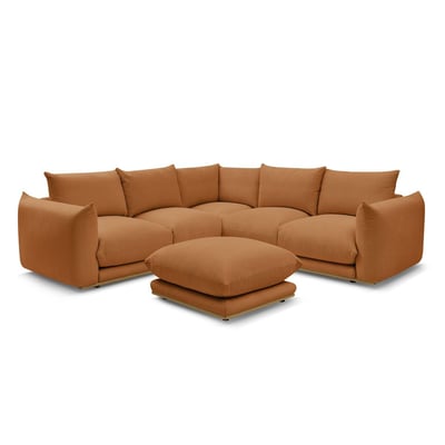 Canapé d'angle fixe 5 places en tissu avec pouf, ERNEST BOBOCHIC