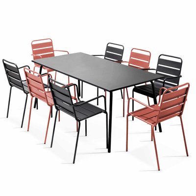 Salon de jardin table en métal et 8 fauteuils dépareillés, PALAVAS OVIALA