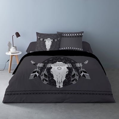 Housse De Couette 260x240 Buffle Gris + 2 Taies 100% Coton DECORATIE