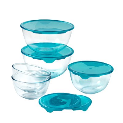 Lot de 5 saladiers en verre avec couvercle - 2 x 2L, 1 x 1L et 2 x 0,5L PYREX