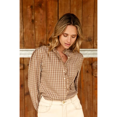 Blouse manches longues col rond imprimé à carreaux BETHANIE LA PETITE ETOILE