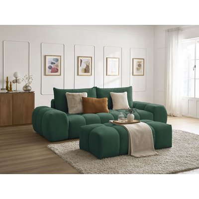 Canapé droit convertible 3 places en tissu texturé avec pouf, EVEREST BOBOCHIC