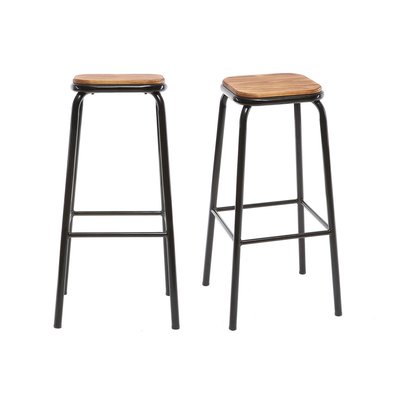 Tabourets de bar empilables noir et bois foncé H77.5 cm (lot de 2) MEMPHIS MILIBOO