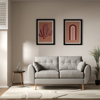 Ada Scandi Buttoned Soft Woven 2 Seater Sofa with Light Wood Legs SO'HOME
