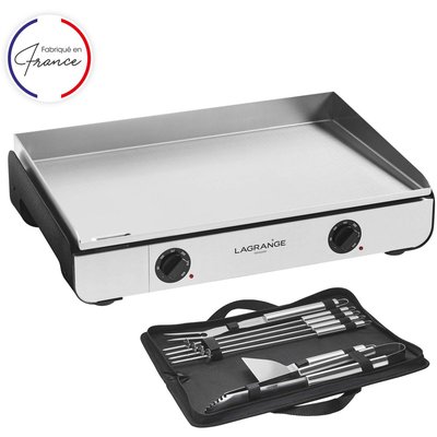 Plancha électrique Pro 65L noir 2 brûleurs à poser, 65x40 cm + kit d'accessoires LAGRANGE