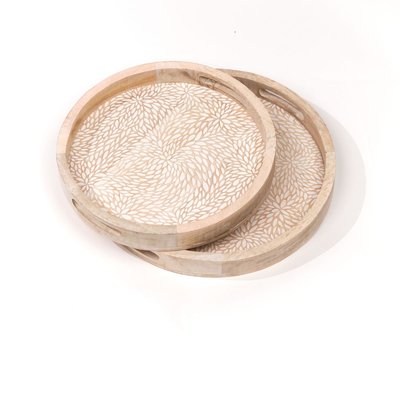 Lot de 2 plateaux arrondis motif devant bois MANGO WOOD TODAY