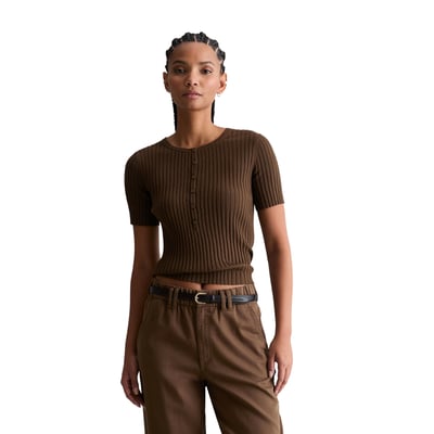 Pull à manches courtes en maille fine slim en LENZING™ ECOVERO™ MARC O’POLO DENIM