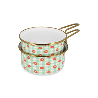 Lot de 2 casseroles 16/18 cm en acier émaillé, VICHY BISOUS MENASTYL