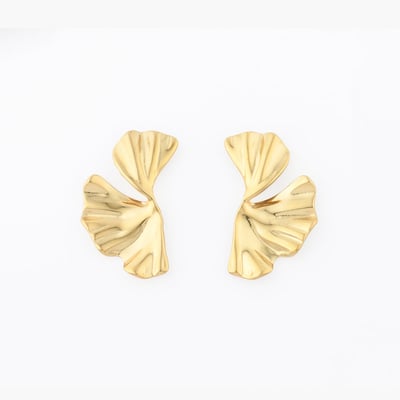 Boucles d'oreilles demi-feuilles de ginkgo acier inoxydable BALABOOSTE
