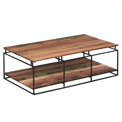 Table basse carrée industrielle bois recyclé et métal double plateau 120x70cm SAMPAN PIER IMPORT