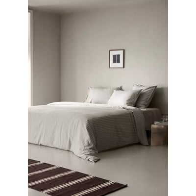 Housse de couette lin et coton à rayures Lit 180/200 cm MANGO HOME