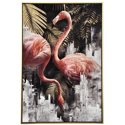 Tableau nature avec flamants roses cadre doré PIER IMPORT