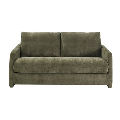 Canapé convertible 2 places en tissu effet velours texturé vert kaki PAULIN MILIBOO