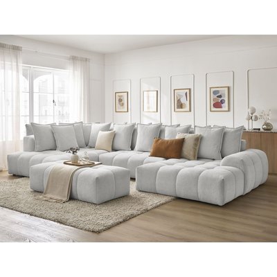 Canapé panoramique convertible 7 places en tissu chiné avec pouf, EVEREST BOBOCHIC