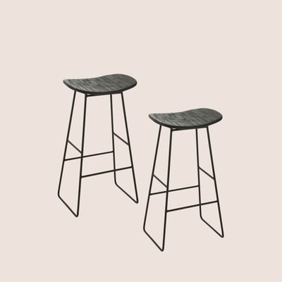 Tabourets de bar en teck recyclé brossé et en métal (lot de 2) - DILI HELLIN, DEPUIS 1862