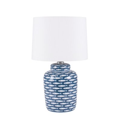 Ceramic Classic Blue and White Fish Print Table Lamp SO'HOME