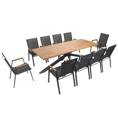 Salon de jardin table en bois d'acacia et 10 fauteuils, STELLA OVIALA