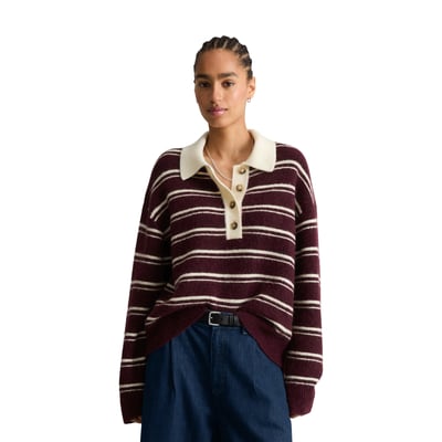 Polo en maille rayé oversize en un mélange douillet de laine d'alpaga MARC O’POLO DENIM