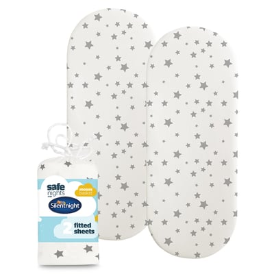Pack 2 Safe Nights Moses Basket Fitted Sheets SILENTNIGHT