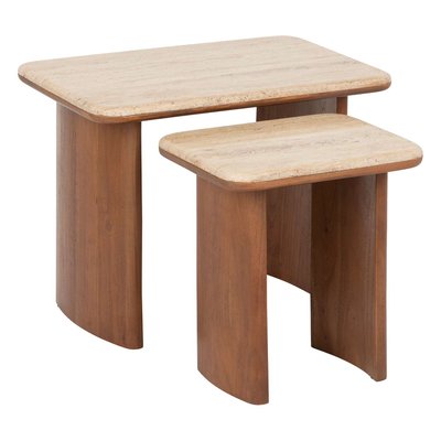 Duo de tables à café en acacia et travertin JIVAN ATMOSPHERA