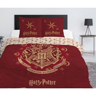Parure de Lit Double, Textile Oeko-Tex, Imprimée Réversible, POUDLARD ROUGE HARRY POTTER