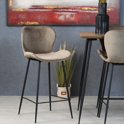 Chaise de bar grise en velours moderne (lot de 2) MELBOURNE PIER IMPORT