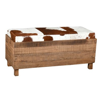 Coffre banquette en bois recyclé et peau de vache AUBRY GASPARD