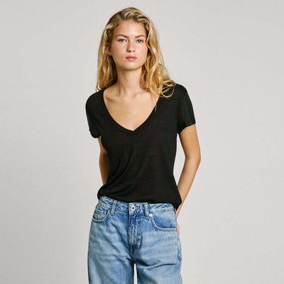 T-Shirt À Col V Avec Logo Brodé PEPE JEANS