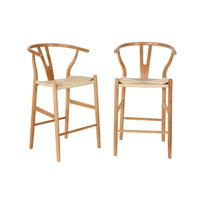 Tabouret de bar vintage bois de hêtre et cordes (lot de 2) CECILE SWEEEK