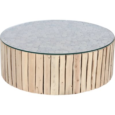 Table basse en bois, plateau en verre RECOLLECTION