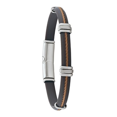 FARO - Gray rubber strap, steel, brown PVD steel cable JOURDAN BIJOUX