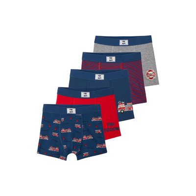 Lot de 5 boxers stretch pompiers en coton bio VERTBAUDET