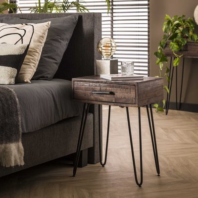 Table de chevet vintage en bois grisé 1 tiroir MELBOURNE PIER IMPORT