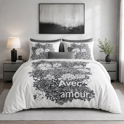 Parure housse de couette en coton imprimée, Avec amour C DESIGN HOME TEXTILE