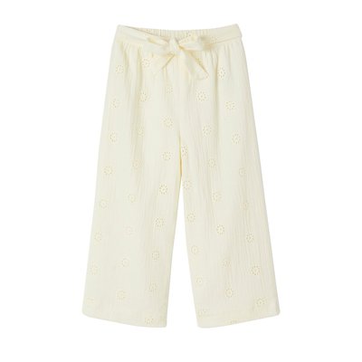 Pantalon large brodé fleurs en gaze de coton VERTBAUDET