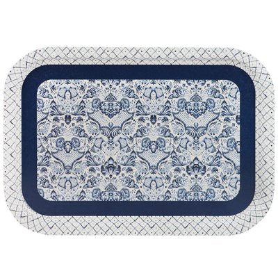 Plateau rectangulaire en métal bleu et blanc WADIGA