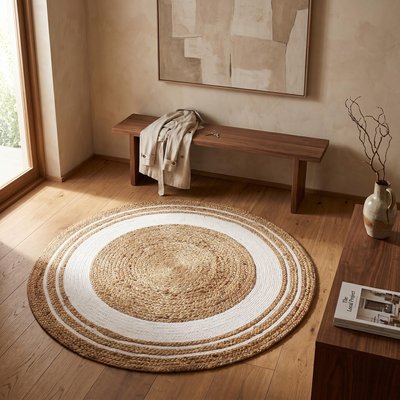 Tapis rond jute et coton  cercle  FUNNY JUTE - style bohème THE DECO FACTORY