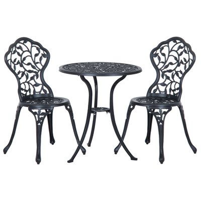 Ensemble salon de jardin 2 places avec table ronde style rétro fonte alu noir OUTSUNNY