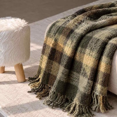 Plaid motifs écossais, à pompons 130x170cm ORNAMI