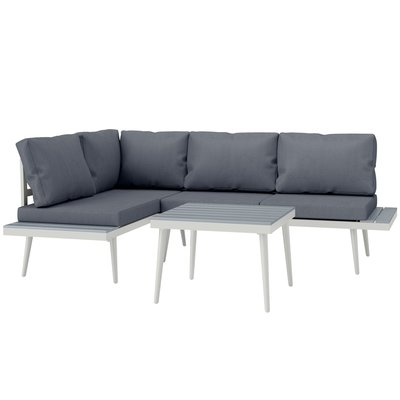Ensemble salon de jardin modulable 4 personnes 3 pièces design métal crème coussins gris OUTSUNNY