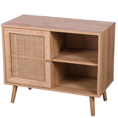 Commode bois avec Porte maillage rotin 80x39x66cm WADIGA