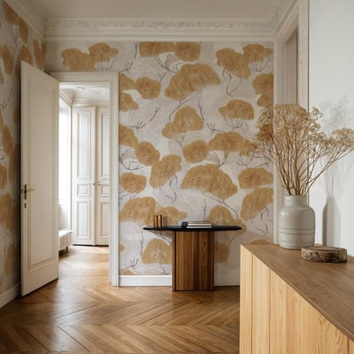 Papier peint délicat et végétal avec arbes dorés - 85x260 cm (l x h) LA TOUCHE ORIGINALE