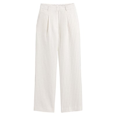 Pinstripe Straight Trousers in Linen/Cotton, Length 30" LA REDOUTE COLLECTIONS
